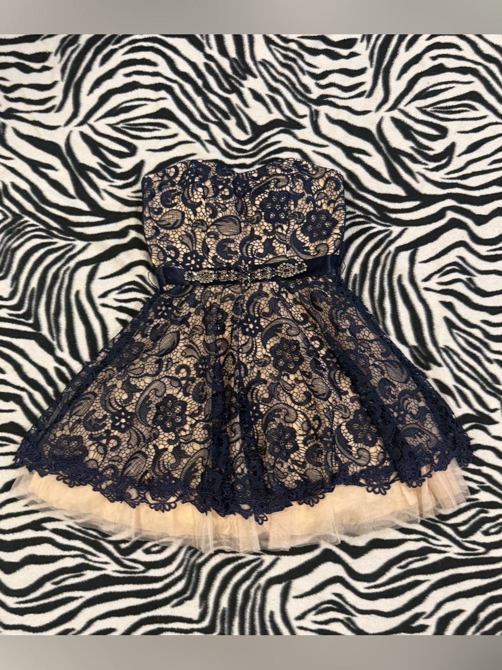 B Darlin Navy Lace Prom Dress